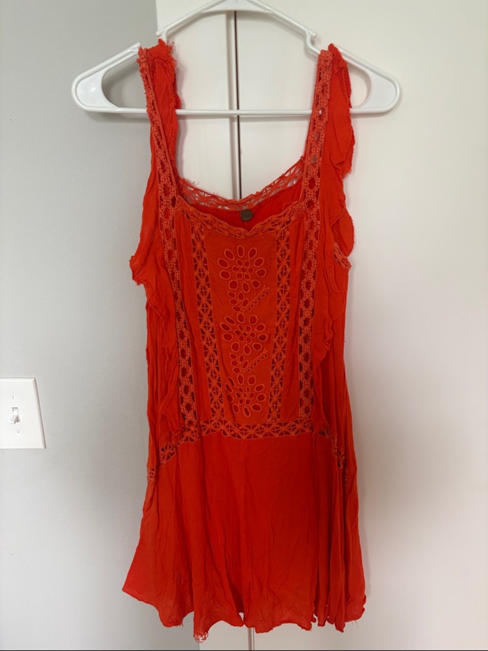 Free People Red Crochet Trim Sleeveless Tunic Dress